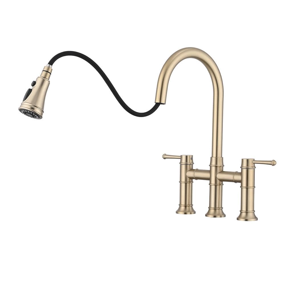 1-pieces Double Handle Bridge Kitchen Faucet Bath Hardware Set with ...