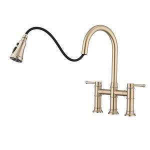 1-pieces  Double Handle Bridge Kitchen Faucet Bath Hardware Set with Mounting Hardware in Brushed Gold