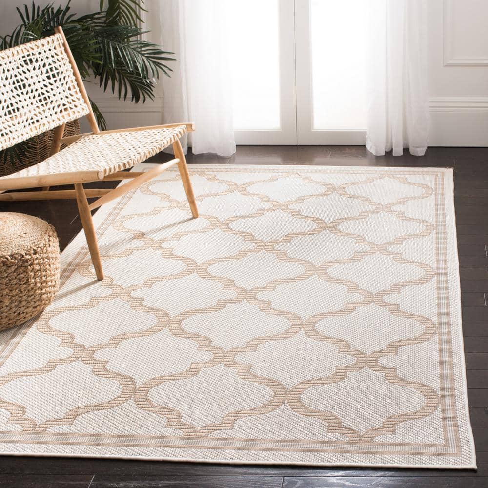 Ivory/Beige Geometric Easy-Care Synthetic 3' x 5' Outdoor Rug