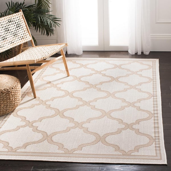 Bermuda Ivory/Beige Doormat 3 ft. x 5 ft. Border Trellis Indoor/Outdoor Area Rug