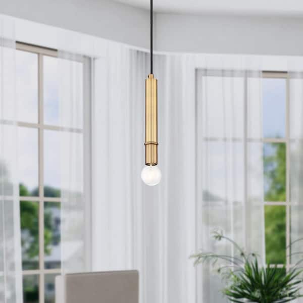 Designers Fountain Emmett 60-Watt 1-Light Old Satin Brass Minimalist Mini Pendant Light and No Bulbs Included