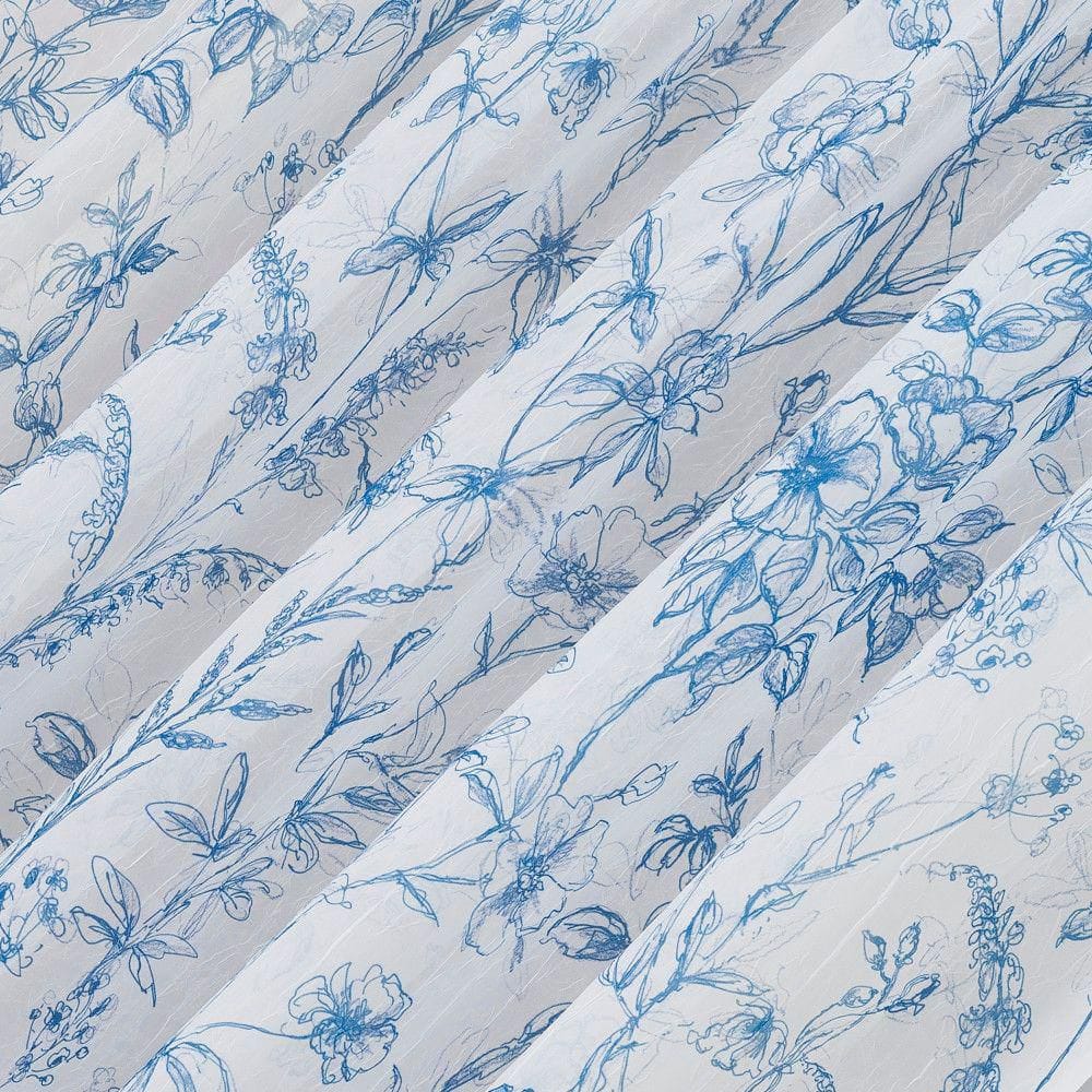 Chinoiserie Blue Sheer Floral Rod Pocket Curtain Panel