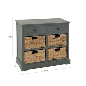 4 Baskets and 2 Drawers Wood Stationary Teal Storage Unit