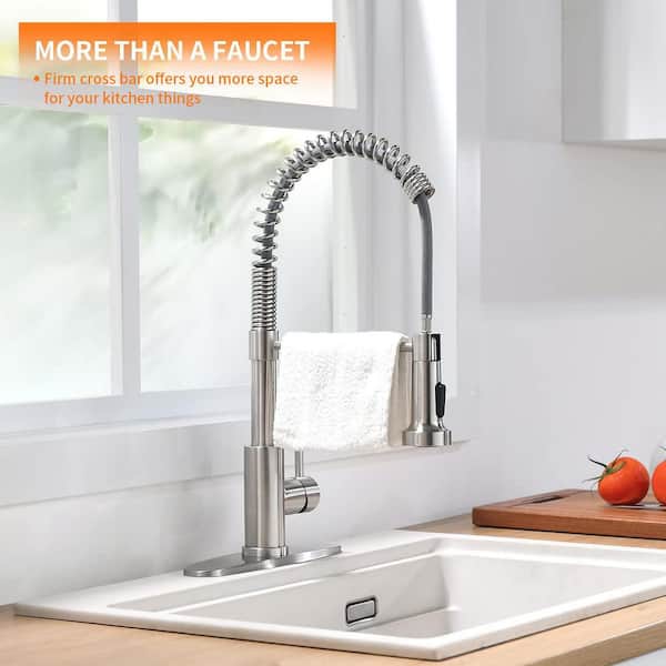 18.5 in. H x 10 in. W x 9 in. D Brushed Nickel Stainless Steel Kitchen Faucet, Sink Faucet with Pull Down Sprayer