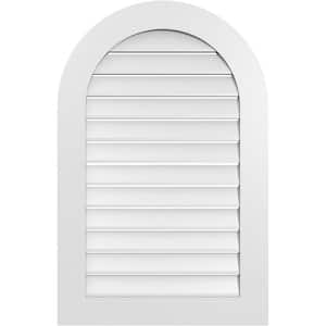 26 in. x 40 in. Round Top White PVC Paintable Gable Louver Vent Functional