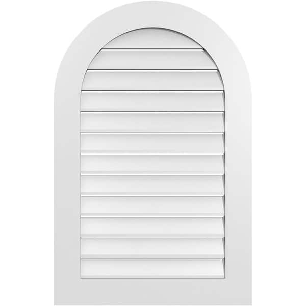 Ekena Millwork 26 in. x 40 in. Round Top White PVC Paintable Gable Louver Vent Functional