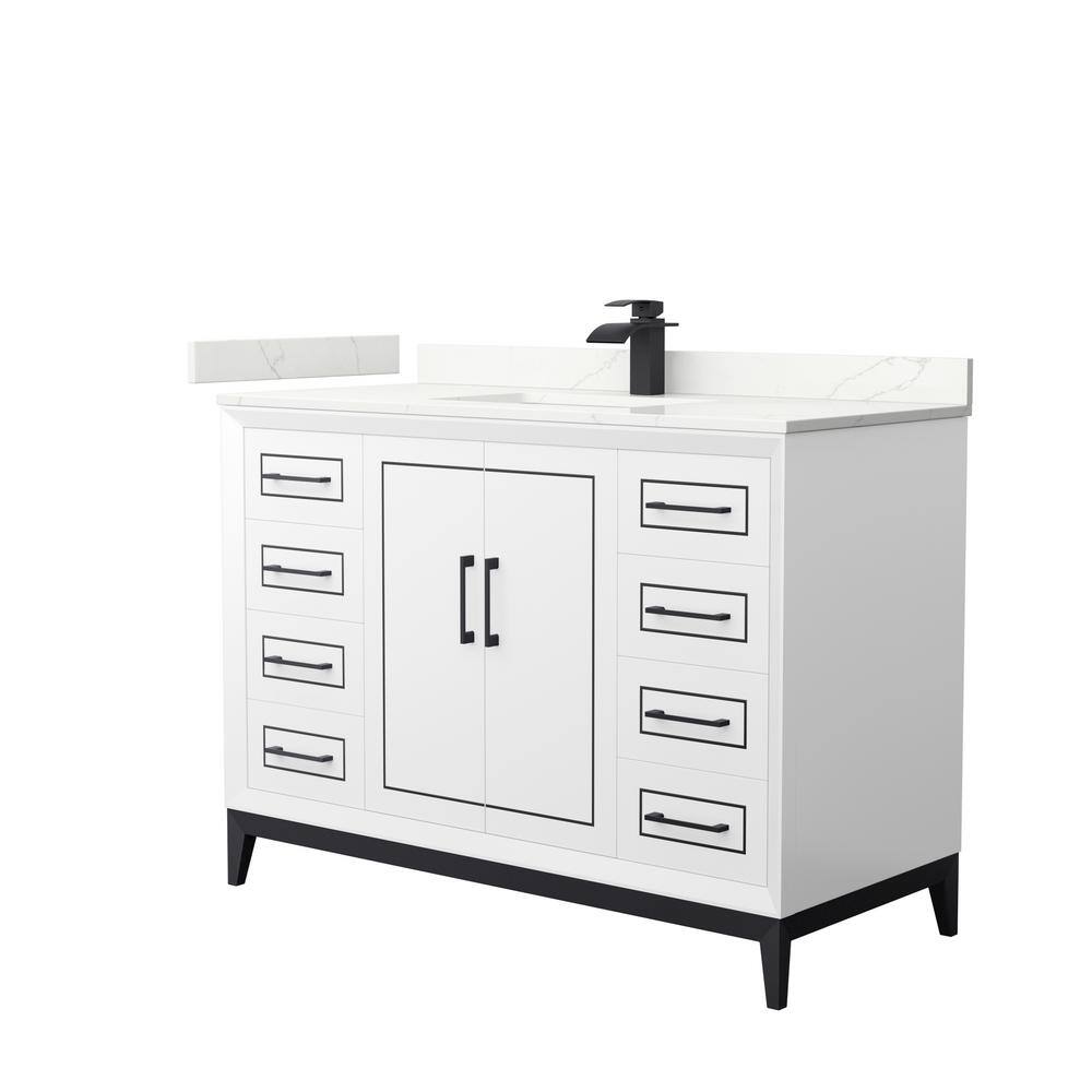 Wyndham Collection Marlena 48 in. W x 22 in. D x 35.25 in. H Single Bath Vanity in White with Giotto Quartz Top, White with Matte Black Trim -  840193373099