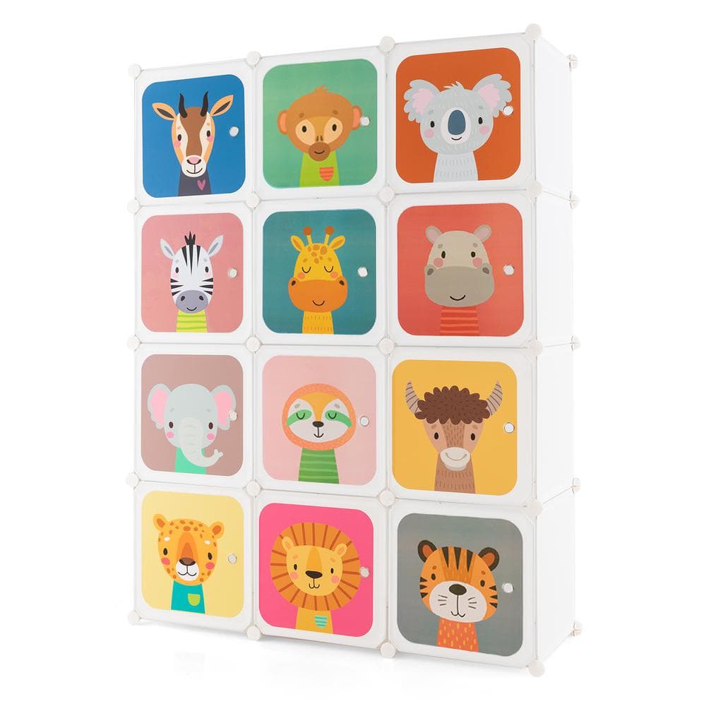 Costway 43 in. 12-Cube Kids Wardrobe Baby Dresser Bedroom Armoire ...