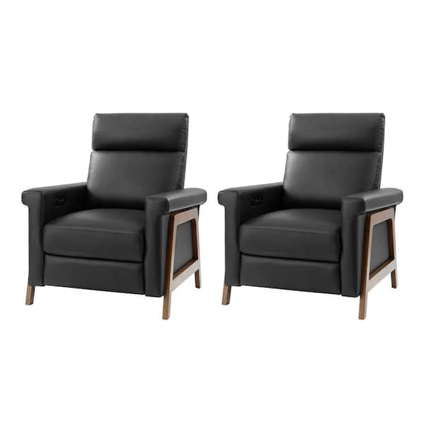 JAYDEN CREATION Laura 28.75 Wide Black Genuine Leather Power Recliner with Solid Wood Frame Set of 2