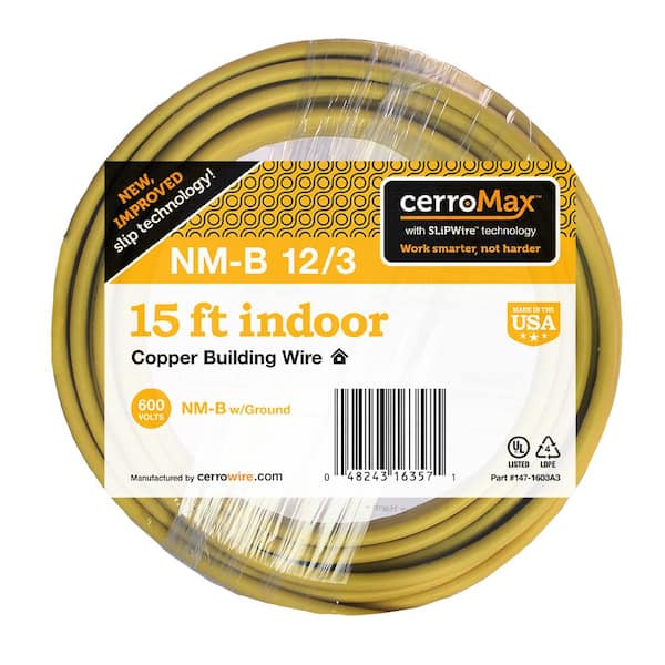 Cerrowire 15 ft. 12/3 Yellow Solid CerroMax SLiPWire Copper NM-B Wire