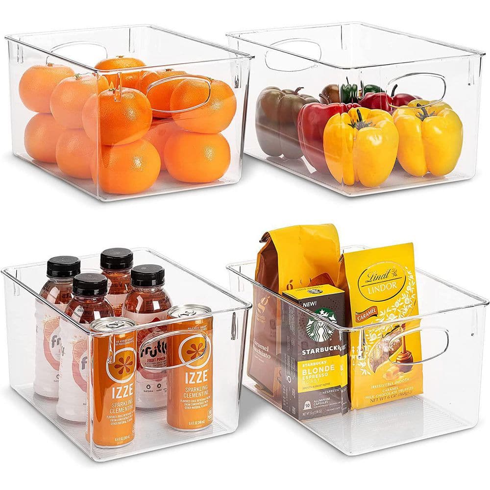 Yustuf 10-pack Clear Stackable Refrigerator Organizer Bins with 4 liners,  Plastic Pantry Organization and Storage Bins with lids Vegetable Fruit