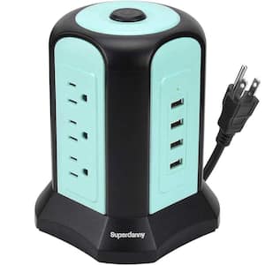 9-Outlet Power Strip Tower Surge Protector with Desktop Charging Station and 4 USB Ports in Blue