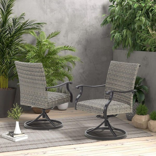 ULAX FURNITURE Swivel Wicker Outdoor Dining Chair (2-Pack)
