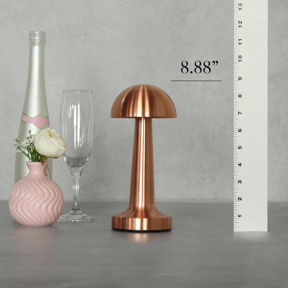 Copper Cordless Mini Metal Mushroom Desk Lamp with Touch Sensor