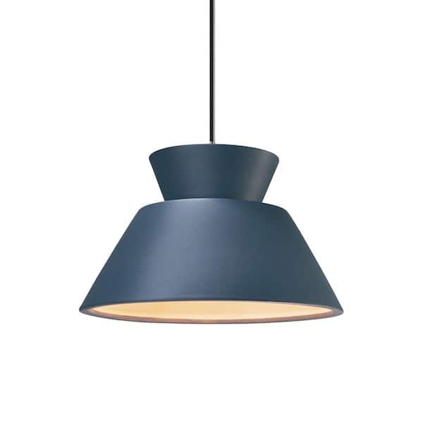 Justice Design Radiance Trapezoid 1-Light Brushed Nickel Ceramic Pendant with Midnight Sky Shade
