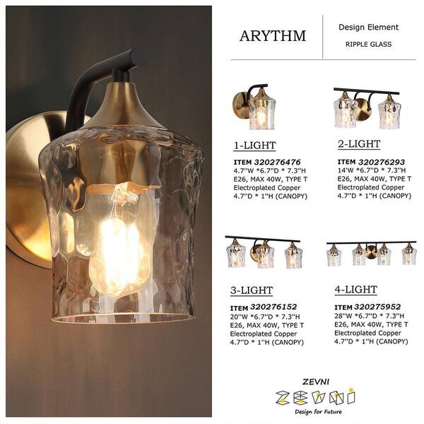 Zevni 20 in. Modern 3-Light Black Wall Sconce Brass Gold