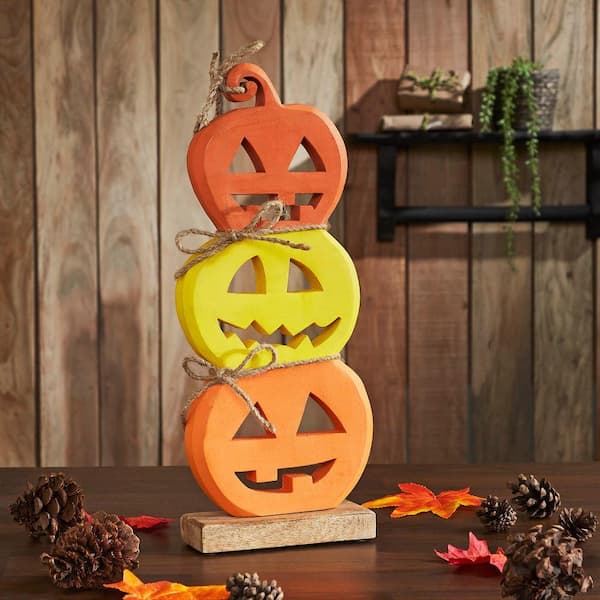 VHC BRANDS Seasons Crest 16.75 in. Orange Yellow Wooden Jack O