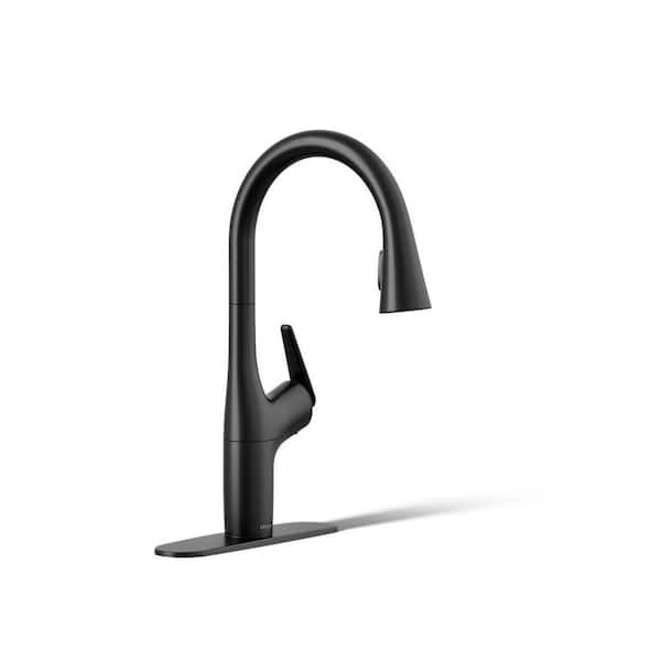 KOHLER Safia 1-Handle Pull Down Sprayer Kitchen Faucet with Integrated Soap Dispenser in Matte Black