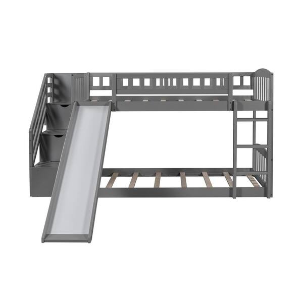 Gray Stairway Twin Over Bunk Bed, Basketball Bunk Bed With Sliders Instructions