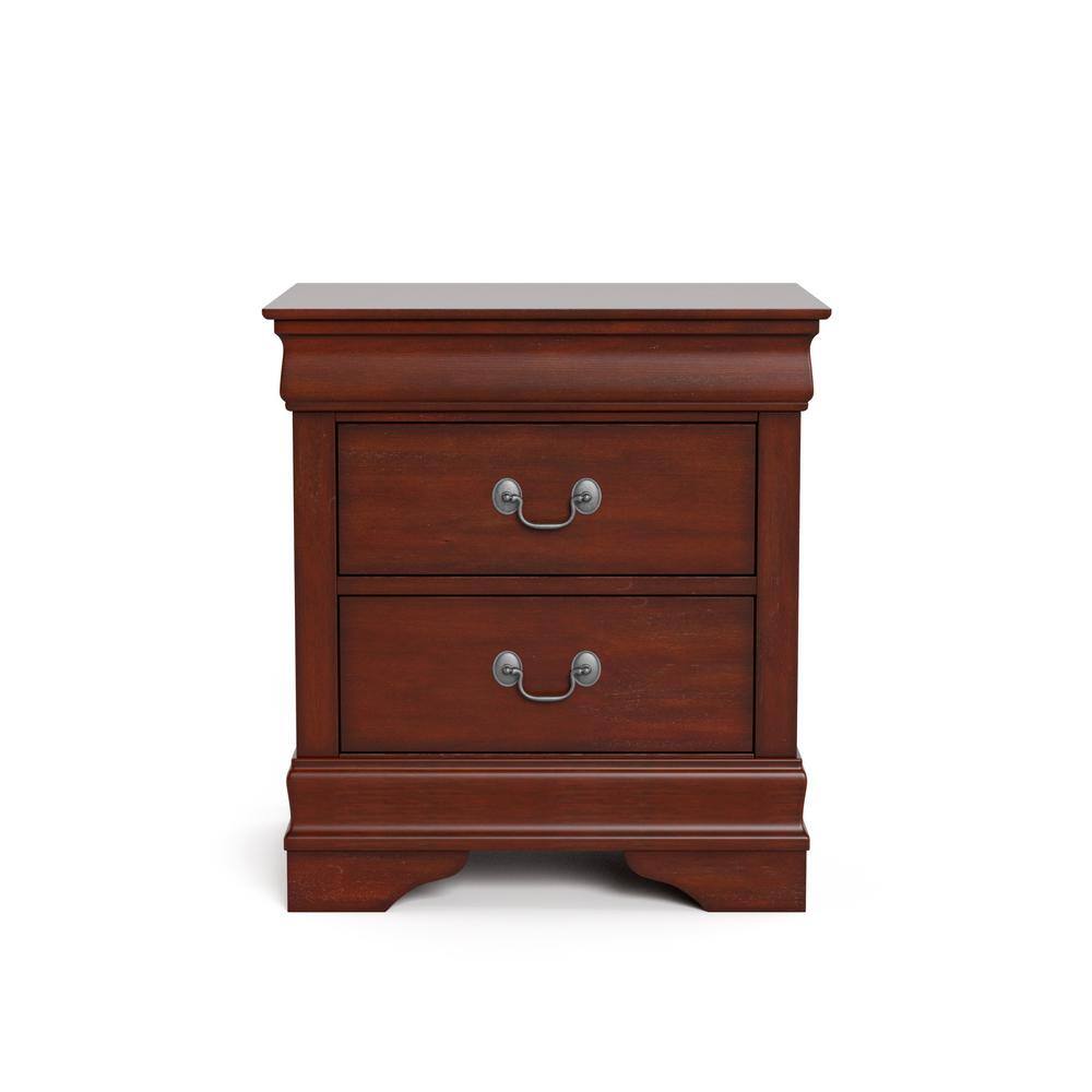 Cherry Wood 2-Drawer Nightstand Set with Antique Handles