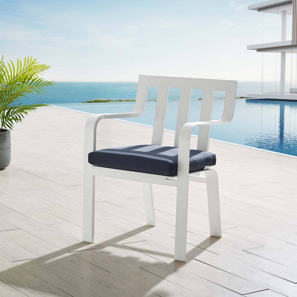 Baxley 24" White Navy Stackable Outdoor Patio Dining Chair with Cushions