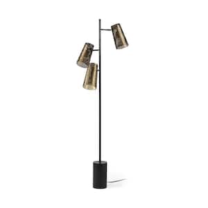 65.16 in. Gold and Black One 1-Way (On/Off) Standard Floor Lamp for Living Room with Metal Drum Shade