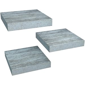 9.25 in. x 9.25 in. x 1.5 in. Rustic Blue Wood Square Decorative Wall Shelves with Brackets (3-Pack)