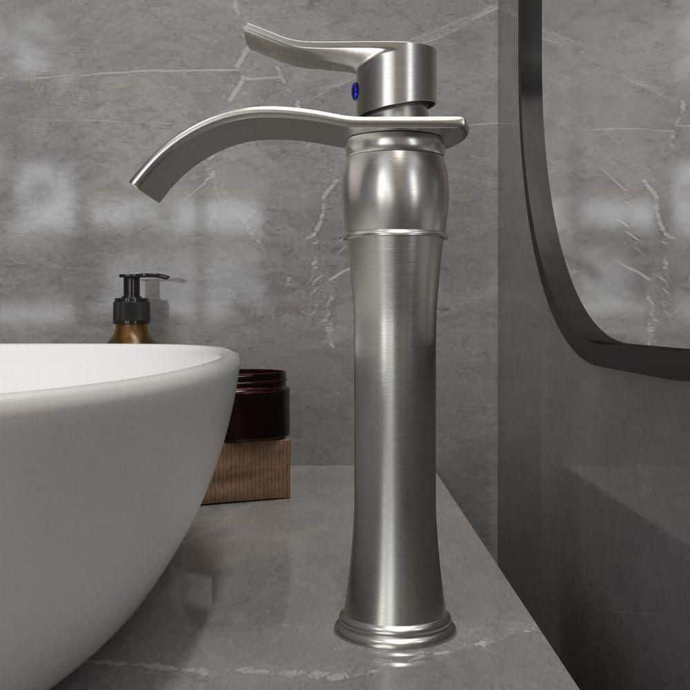 Brushed Nickel Waterfall Vessel Bathroom Faucet with Pop-Up Drain