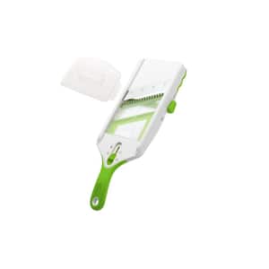 Easily Adjustable Slicer and Julienne Mandoline White and Green with Non-Skid Base
