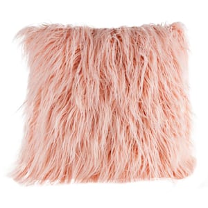 Pink 22 in. W x 22 in. L Square Faux Mongolian Fur Throw Pillow