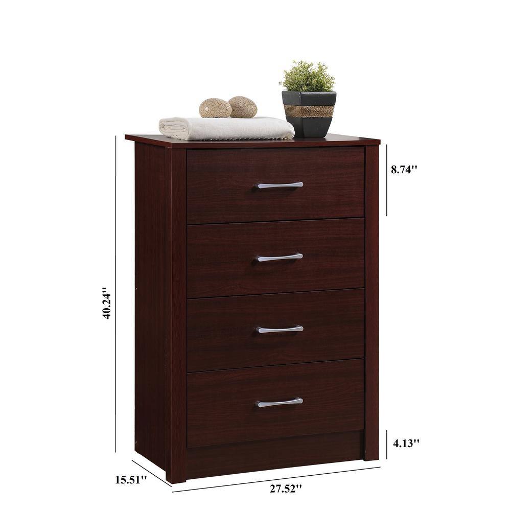 Sleek Mahogany 4-Drawer Chest with Soft Close and Roller Support