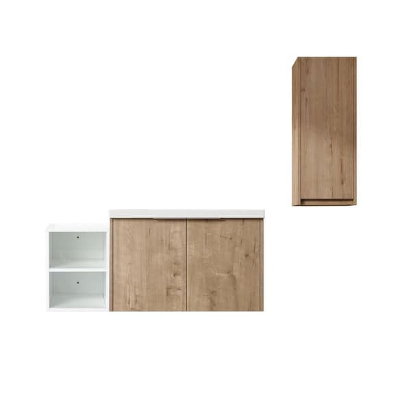 Combined 41.5 in. W X 18.1 in. D x 19.3 in. H Floating Bath Vanity in Imitative Oak with White Resin Vanity Top