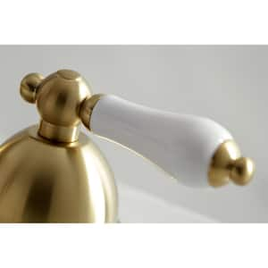 Restoration Porcelain Lever 8 in. Widespread 2-Handle Bathroom Faucet in Brushed Brass