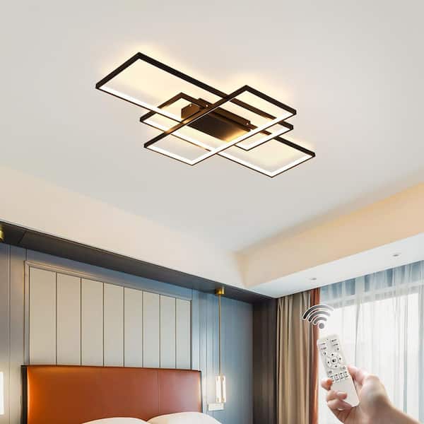 43.3 in. 50-Watt Modern Black Rectangle Dimmable Integrated LED Flush Mount with Acrylic Shade and Remote Included