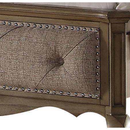Elegant Beige Fabric Queen Bed with Tufted Nailhead Upholstery