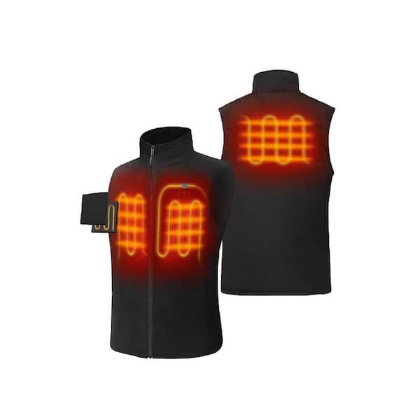 ORORO Men's Large Black 7.2-Volt Lithium-Ion Heated Fleece Vest with (1) 5.2Ah Battery and Charger