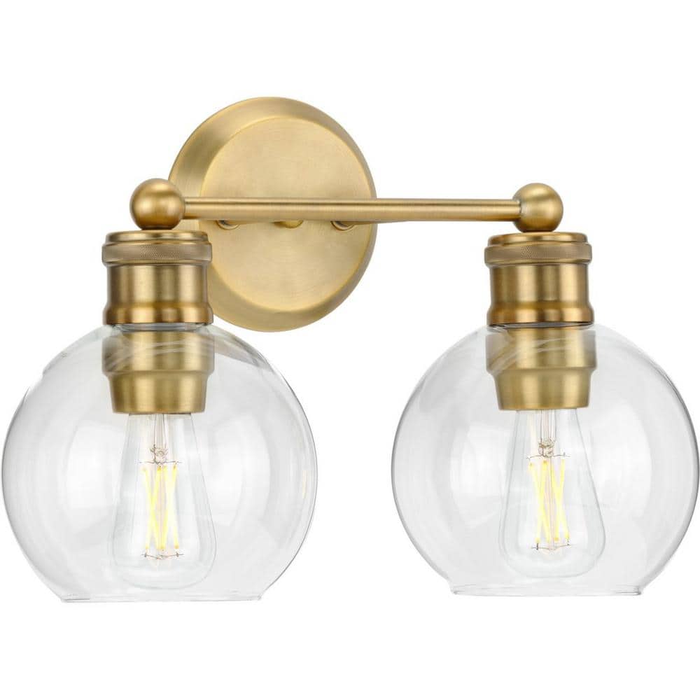 Lighting Hansford Collection 15-1/2 in. Gold Vintage Brass Clear Glass Coastal Farmhouse Bathroom Vanity Light P300050-163 - The Home Depot
