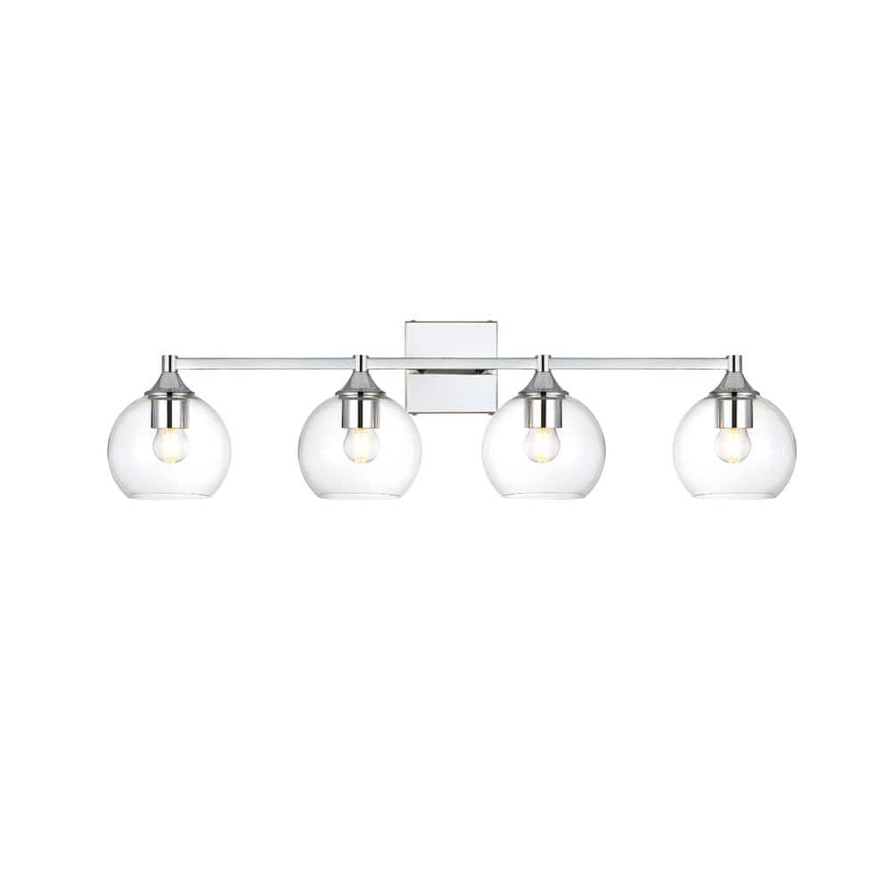 Simply Living 33 in. 4-Light Modern Chrome Vanity Light with Clear Round Sh