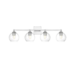 Simply Living 33 in. 4-Light Modern Chrome Vanity Light with Clear Round Shade