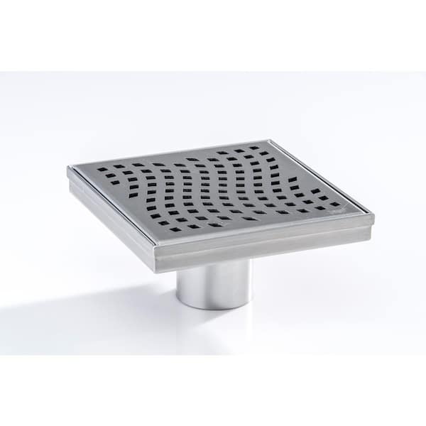 Designline 6 in. x 6 in. Stainless Steel Square Shower Drain with Wave Pattern Drain Cover