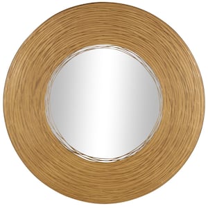 35 in. H x 35 in. W. Round Framed Gold Abstract Wall Mirror with Overlapping Wire Rings