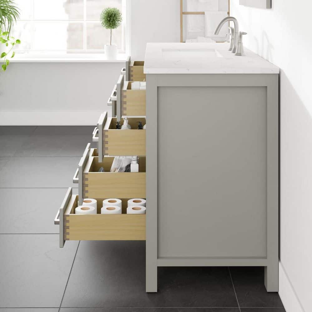 Elegant Aberdeen 42" Transitional Gray Vanity with White Carrara Marble Top