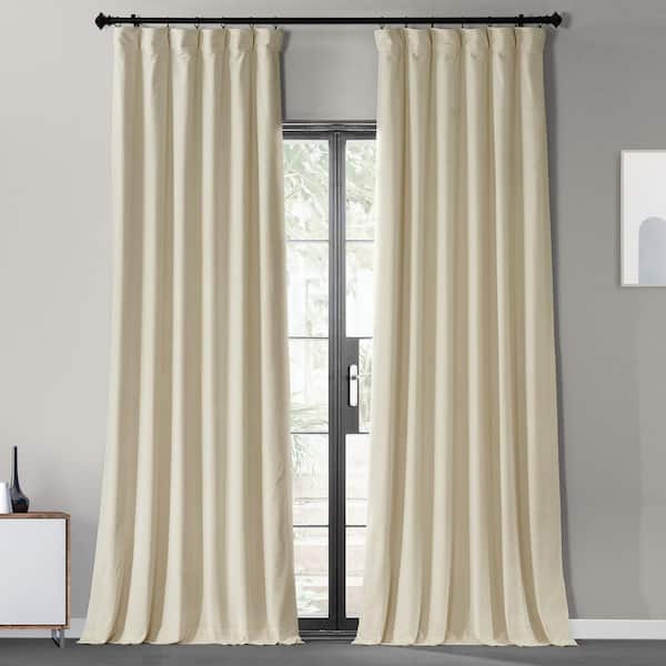 Exclusive Fabrics & Furnishings Tiramisu Cream White Urban Lush Velvet Room Darkening Curtain - 50 in. W x 84 in. L (1 Panel)