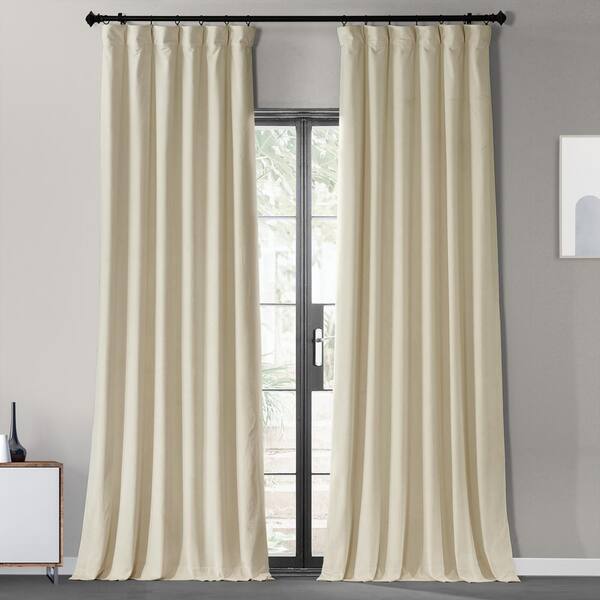Exclusive Fabrics & Furnishings Tiramisu Cream White Urban Lush Velvet Room Darkening Curtain - 50 in. W x 96 in. L (1 Panel)
