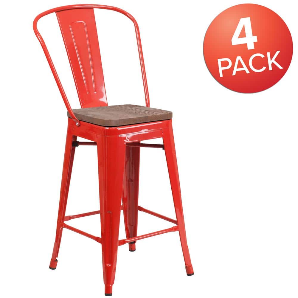 Carnegy Avenue 24.25 in. Red Bar Stool (4Pack) CGACH250672REHD