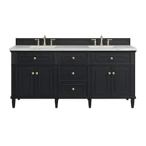 Lorelai 72.0 in. W. x 23.5 in. D x 34.06 in. H Double Bathroom Vanity in Black Onyx with Ethereal Noctis Quartz Top