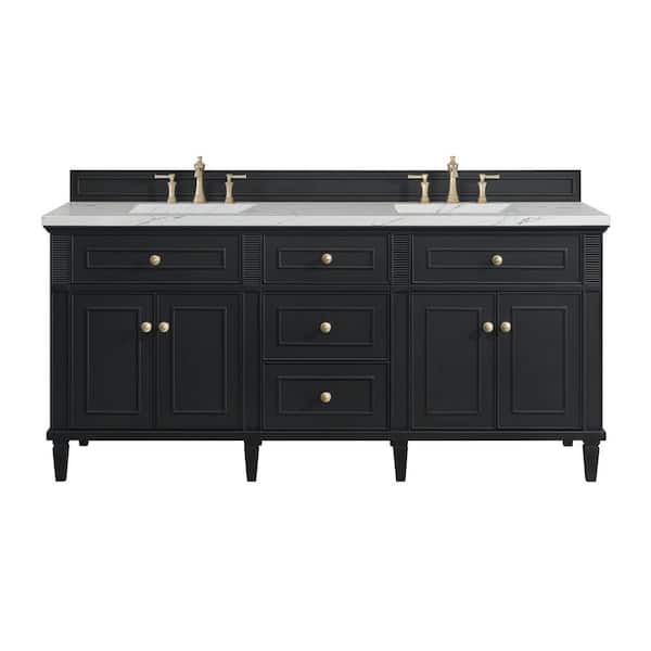 James Martin Vanities Lorelai 72.0 in. W. x 23.5 in. D x 34.06 in. H Double Bathroom Vanity in Black Onyx with Ethereal Noctis Quartz Top