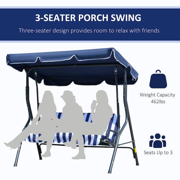 Dextrus 3-Seat Deluxe Porch Swing Outdoor Heavy Duty Patio Swing Chair with  Adjustable Canopy Removable Cushions Weather Resistant Steel Frame, Navy  Blue 