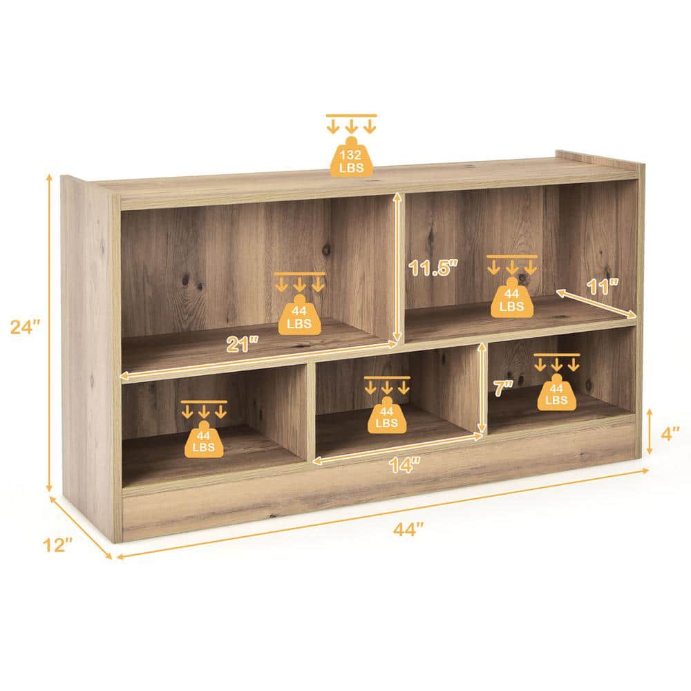 24 in. Brown Wooden 5 Shelf Children Storage Cabinet Bookcase Toy Storage Kids Rooms Classroom - thumbnail 9