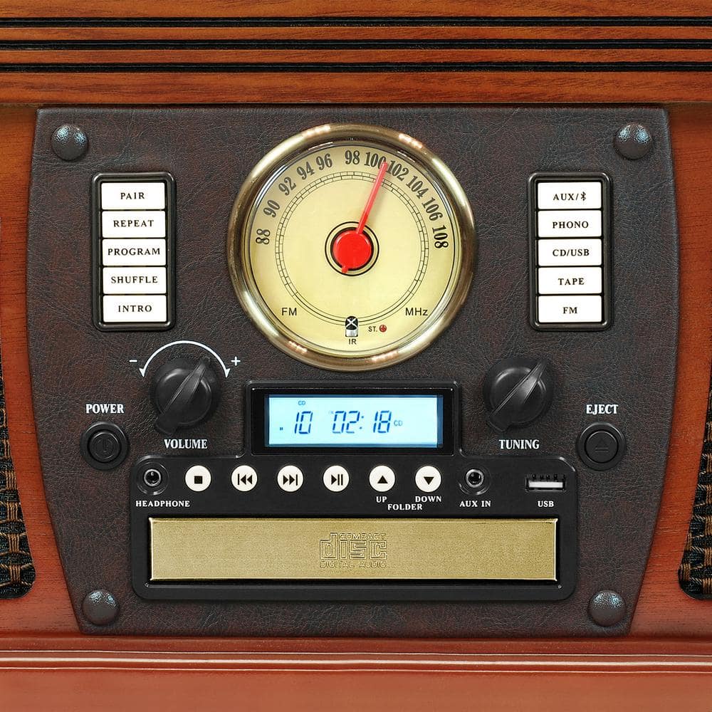 Mahogany 8-in-1 Bluetooth Record Player with Built-in Stereo Speakers